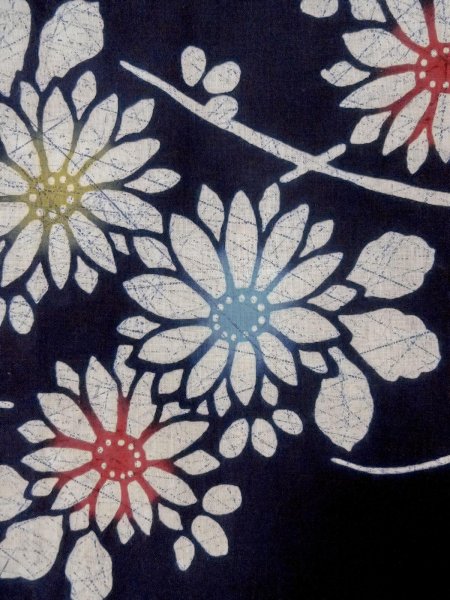 Photo5: O0228D Vintage Japanese kimono   Indigo Blue Pour Dyed Yukata for women / Cotton. Flower,   (Grade C) (5)