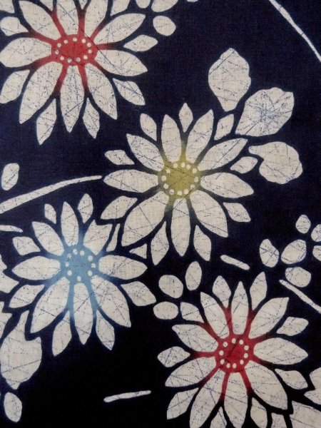 Photo6: O0228D Vintage Japanese kimono   Indigo Blue Pour Dyed Yukata for women / Cotton. Flower,   (Grade C) (6)