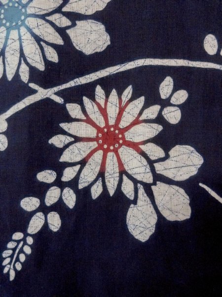 Photo7: O0228D Vintage Japanese kimono   Indigo Blue Pour Dyed Yukata for women / Cotton. Flower,   (Grade C) (7)