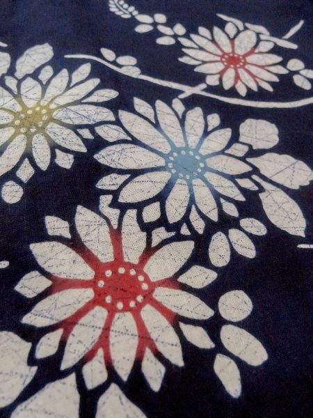 Photo8: O0228D Vintage Japanese kimono   Indigo Blue Pour Dyed Yukata for women / Cotton. Flower,   (Grade C) (8)