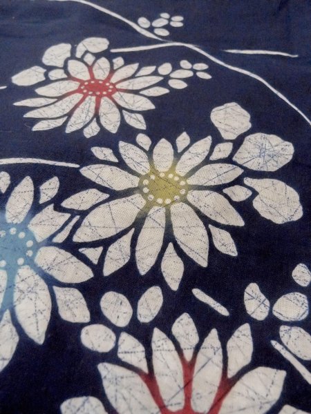 Photo10: O0228D Vintage Japanese kimono   Indigo Blue Pour Dyed Yukata for women / Cotton. Flower,   (Grade C) (10)