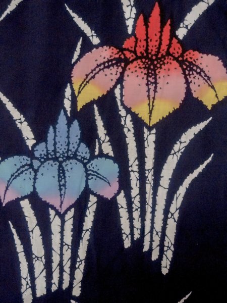 Photo3: O0228E Vintage Japanese kimono   Indigo Blue Pour Dyed Yukata for women / Cotton. Iris,   (Grade C) (3)