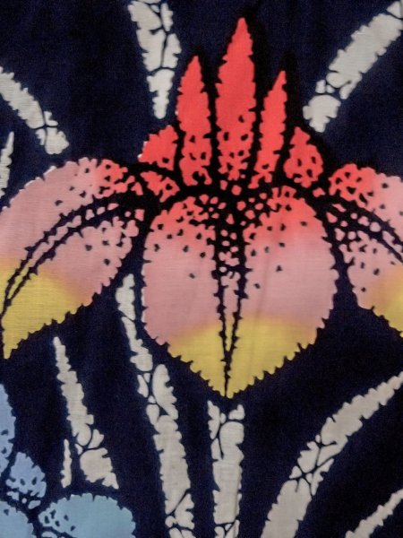 Photo5: O0228E Vintage Japanese kimono   Indigo Blue Pour Dyed Yukata for women / Cotton. Iris,   (Grade C) (5)