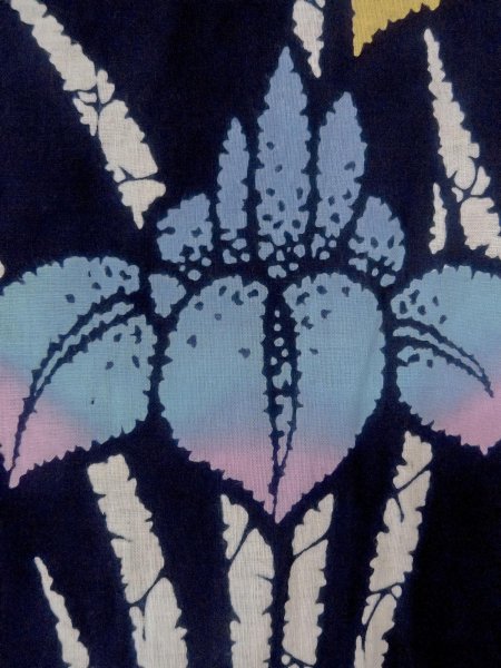 Photo6: O0228E Vintage Japanese kimono   Indigo Blue Pour Dyed Yukata for women / Cotton. Iris,   (Grade C) (6)