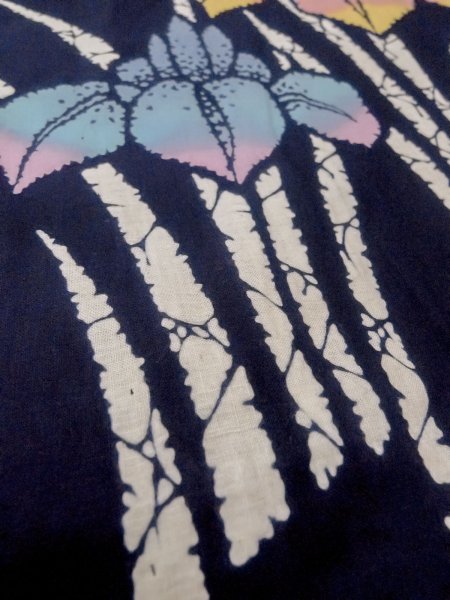 Photo8: O0228E Vintage Japanese kimono   Indigo Blue Pour Dyed Yukata for women / Cotton. Iris,   (Grade C) (8)