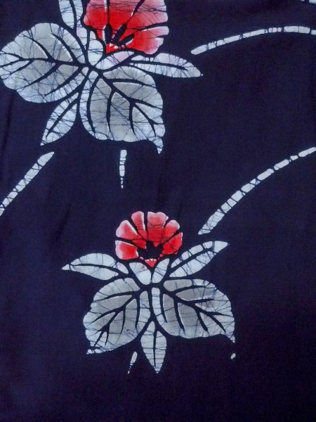 Photo3: O0228F Vintage Japanese kimono   Indigo Blue Pour Dyed Yukata for women / Cotton. Flower,   (Grade B) (3)