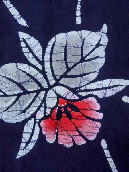 Photo5: O0228F Vintage Japanese kimono   Indigo Blue Pour Dyed Yukata for women / Cotton. Flower,   (Grade B) (5)