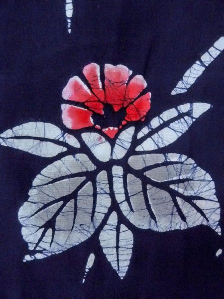 Photo6: O0228F Vintage Japanese kimono   Indigo Blue Pour Dyed Yukata for women / Cotton. Flower,   (Grade B) (6)