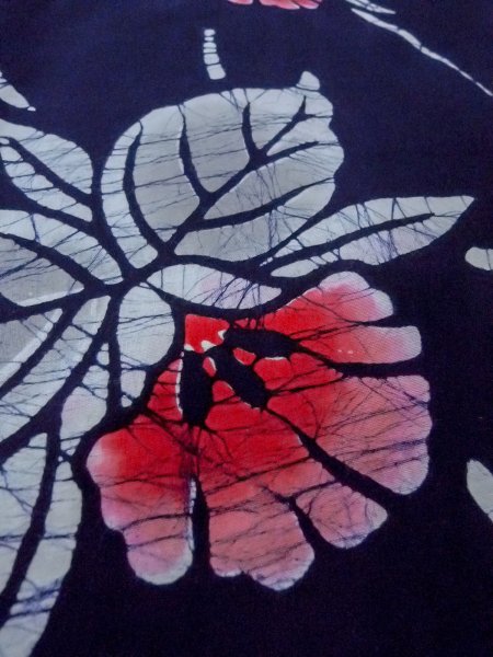 Photo9: O0228F Vintage Japanese kimono   Indigo Blue Pour Dyed Yukata for women / Cotton. Flower,   (Grade B) (9)