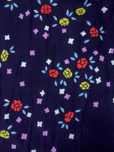Photo3: O0228G Vintage Japanese kimono   Indigo Blue YUKATA summer(made in Japan) for women / Cotton. Flower,   (Grade B) (3)