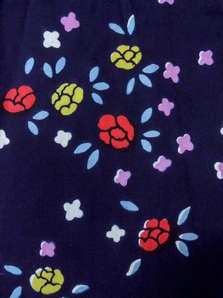 Photo5: O0228G Vintage Japanese kimono   Indigo Blue YUKATA summer(made in Japan) for women / Cotton. Flower,   (Grade B) (5)
