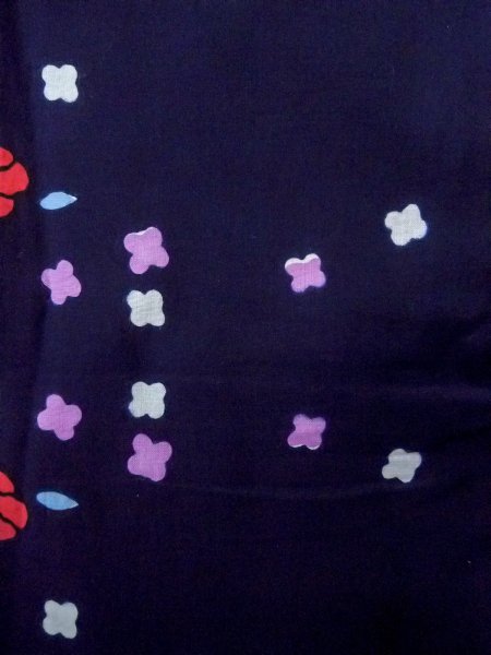 Photo7: O0228G Vintage Japanese kimono   Indigo Blue YUKATA summer(made in Japan) for women / Cotton. Flower,   (Grade B) (7)