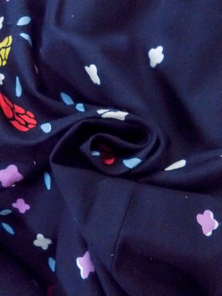Photo12: O0228G Vintage Japanese kimono   Indigo Blue YUKATA summer(made in Japan) for women / Cotton. Flower,   (Grade B) (12)