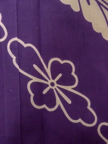 Photo6: O0228H Vintage Japanese kimono   White YUKATA summer(made in Japan) for women / Cotton/hemp Flower,   (Grade C) (6)