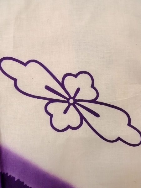 Photo7: O0228H Vintage Japanese kimono   White YUKATA summer(made in Japan) for women / Cotton/hemp Flower,   (Grade C) (7)