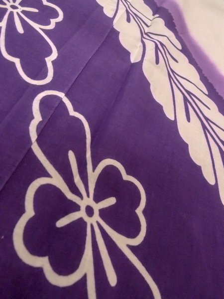 Photo10: O0228H Vintage Japanese kimono   White YUKATA summer(made in Japan) for women / Cotton/hemp Flower,   (Grade C) (10)