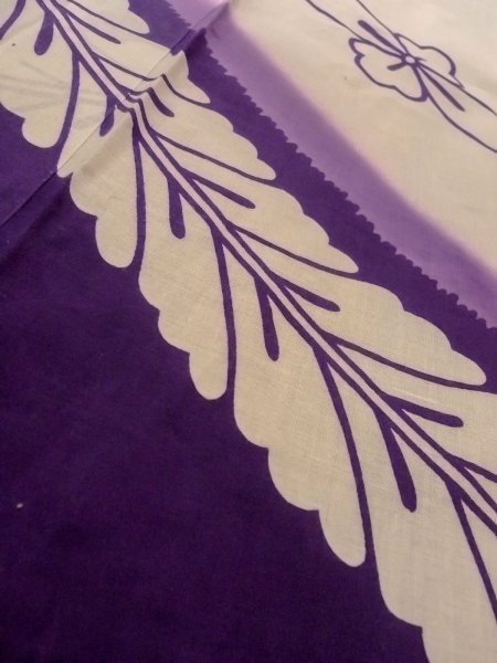 Photo12: O0228H Vintage Japanese kimono   White YUKATA summer(made in Japan) for women / Cotton/hemp Flower,   (Grade C) (12)