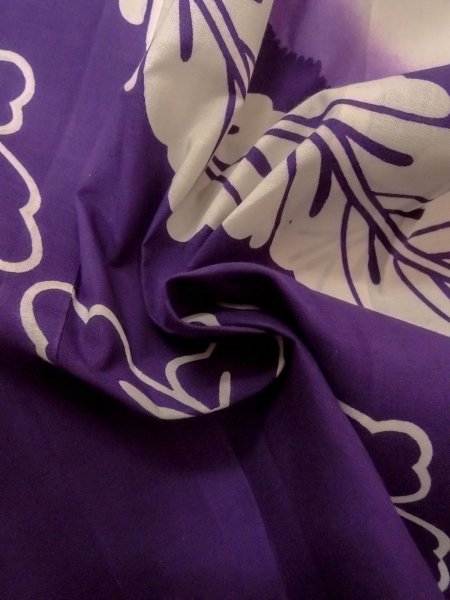 Photo13: O0228H Vintage Japanese kimono   White YUKATA summer(made in Japan) for women / Cotton/hemp Flower,   (Grade C) (13)