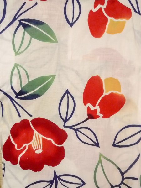 Photo3: O0228I Vintage Japanese kimono   White Pour Dyed Yukata for women / Cotton. Camellia,   (Grade D) (3)