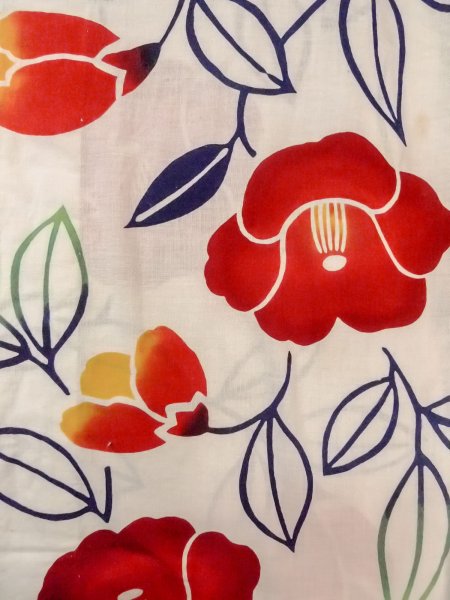 Photo4: O0228I Vintage Japanese kimono   White Pour Dyed Yukata for women / Cotton. Camellia,   (Grade D) (4)