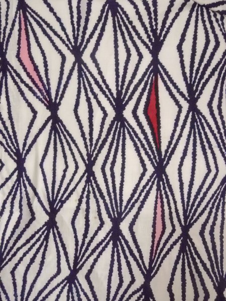 Photo3: O0228K Vintage Japanese kimono   White YUKATA summer(made in Japan) for women / Cotton. Geometrical pattern   (Grade B) (3)