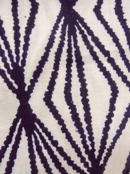 Photo7: O0228K Vintage Japanese kimono   White YUKATA summer(made in Japan) for women / Cotton. Geometrical pattern   (Grade B) (7)