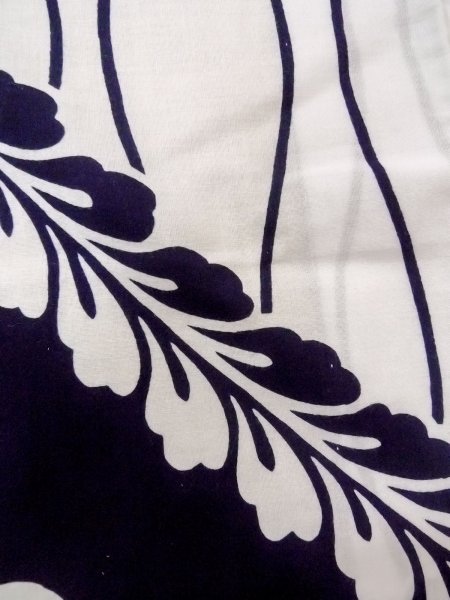 Photo7: O0228M Vintage Japanese kimono   White YUKATA summer(made in Japan) for women / Cotton. Flower,   (Grade B) (7)