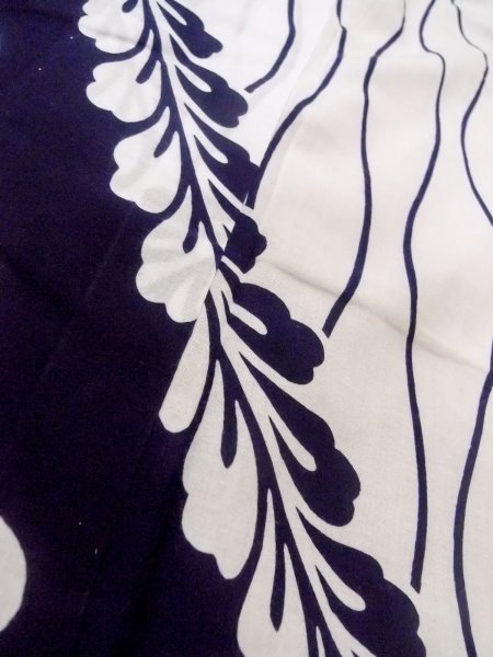 Photo9: O0228M Vintage Japanese kimono   White YUKATA summer(made in Japan) for women / Cotton. Flower,   (Grade B) (9)