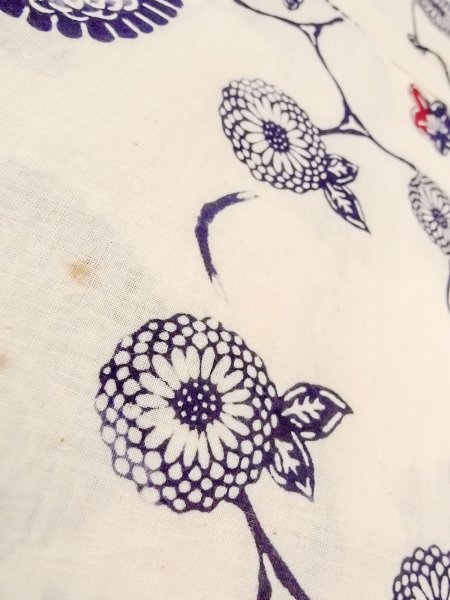 Photo9: O0228O Vintage Japanese kimono   White Pour Dyed Yukata for women / Linen. Chrysanthemum,   (Grade C) (9)