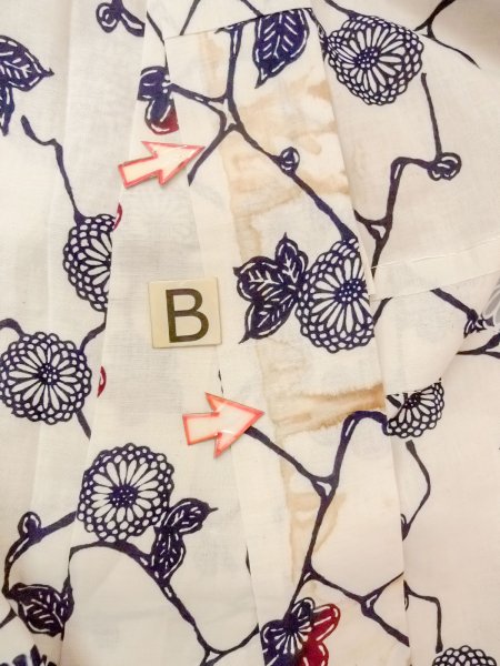 Photo15: O0228O Vintage Japanese kimono   White Pour Dyed Yukata for women / Linen. Chrysanthemum,   (Grade C) (15)