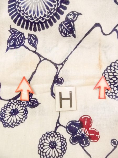 Photo20: O0228O Vintage Japanese kimono   White Pour Dyed Yukata for women / Linen. Chrysanthemum,   (Grade C) (20)