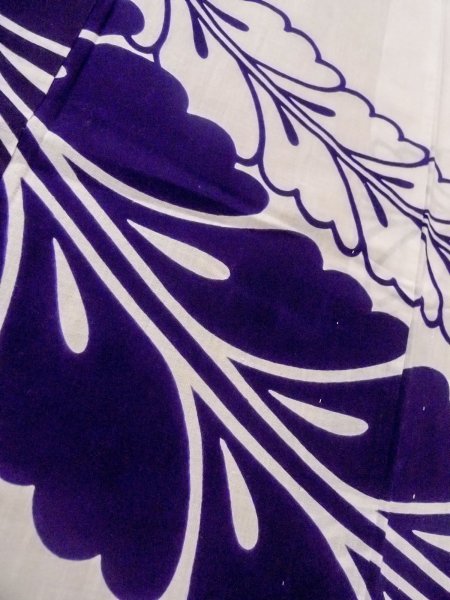 Photo8: O0228P Vintage Japanese kimono   White YUKATA summer(made in Japan) for women / Cotton. Flower   (Grade D) (8)