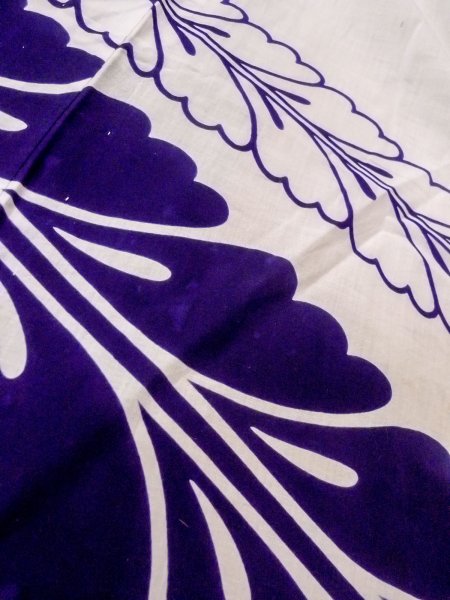 Photo9: O0228P Vintage Japanese kimono   White YUKATA summer(made in Japan) for women / Cotton. Flower   (Grade D) (9)