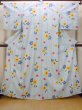Photo1: O0228Q Vintage Japanese kimono  Light Light Blue YUKATA summer(made in Other than Japan) for women / Cotton. Flower,   (Grade B) (1)