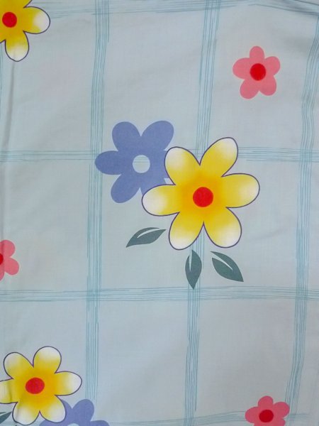 Photo3: O0228Q Vintage Japanese kimono  Light Light Blue YUKATA summer(made in Other than Japan) for women / Cotton. Flower,   (Grade B) (3)