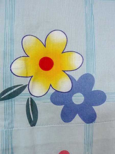 Photo5: O0228Q Vintage Japanese kimono  Light Light Blue YUKATA summer(made in Other than Japan) for women / Cotton. Flower,   (Grade B) (5)