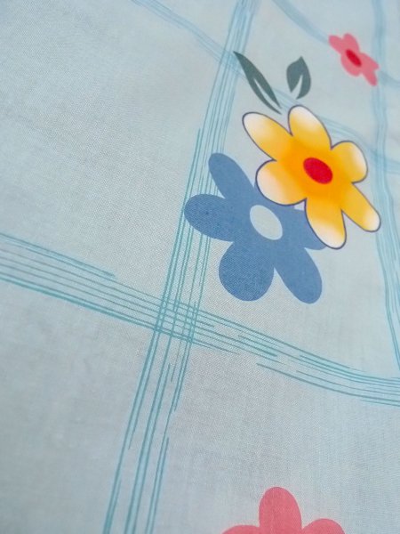 Photo8: O0228Q Vintage Japanese kimono  Light Light Blue YUKATA summer(made in Other than Japan) for women / Cotton. Flower,   (Grade B) (8)