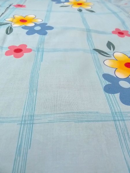 Photo10: O0228Q Vintage Japanese kimono  Light Light Blue YUKATA summer(made in Other than Japan) for women / Cotton. Flower,   (Grade B) (10)
