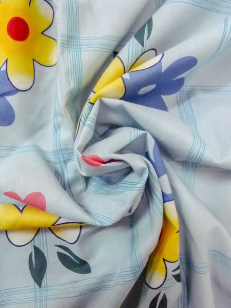 Photo12: O0228Q Vintage Japanese kimono  Light Light Blue YUKATA summer(made in Other than Japan) for women / Cotton. Flower,   (Grade B) (12)