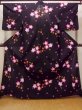Photo1: O0228R Vintage Japanese kimono   Black YUKATA summer(made in Other than Japan) for women / Cotton. SAKURA cherry blossom   (Grade B) (1)