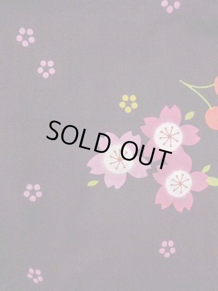 Photo3: O0228R Vintage Japanese kimono   Black YUKATA summer(made in Other than Japan) for women / Cotton. SAKURA cherry blossom   (Grade B) (3)
