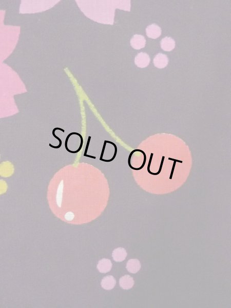 Photo7: O0228R Vintage Japanese kimono   Black YUKATA summer(made in Other than Japan) for women / Cotton. SAKURA cherry blossom   (Grade B) (7)