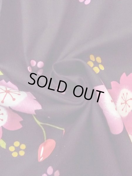 Photo11: O0228R Vintage Japanese kimono   Black YUKATA summer(made in Other than Japan) for women / Cotton. SAKURA cherry blossom   (Grade B) (11)