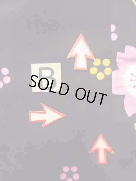 Photo15: O0228R Vintage Japanese kimono   Black YUKATA summer(made in Other than Japan) for women / Cotton. SAKURA cherry blossom   (Grade B) (15)