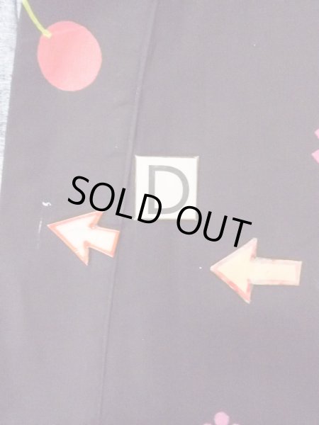 Photo17: O0228R Vintage Japanese kimono   Black YUKATA summer(made in Other than Japan) for women / Cotton. SAKURA cherry blossom   (Grade B) (17)