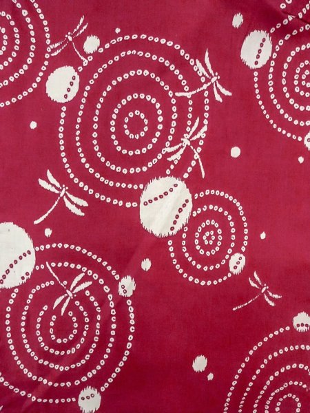 Photo3: O0228S Vintage Japanese kimono  Vivid Red YUKATA summer(made in Other than Japan) for women / Cotton. Circle   (Grade D) (3)