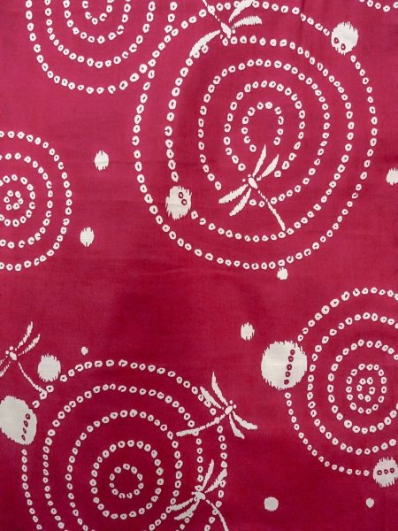 Photo4: O0228S Vintage Japanese kimono  Vivid Red YUKATA summer(made in Other than Japan) for women / Cotton. Circle   (Grade D) (4)