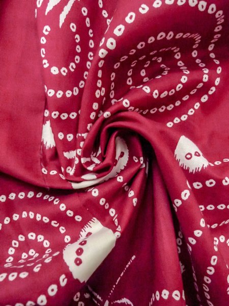 Photo11: O0228S Vintage Japanese kimono  Vivid Red YUKATA summer(made in Other than Japan) for women / Cotton. Circle   (Grade D) (11)