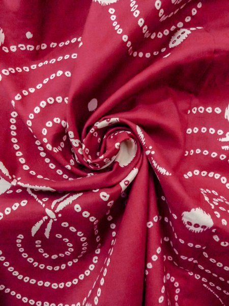 Photo12: O0228S Vintage Japanese kimono  Vivid Red YUKATA summer(made in Other than Japan) for women / Cotton. Circle   (Grade D) (12)