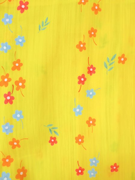Photo4: O0228T Vintage Japanese kimono  Vivid Yellow YUKATA summer(made in Other than Japan) for women / Cotton. Flower,   (Grade B) (4)